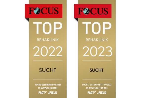 Focus-Siegel TOP Reha-Klinik Sucht für die Jahre 2022 und 2023