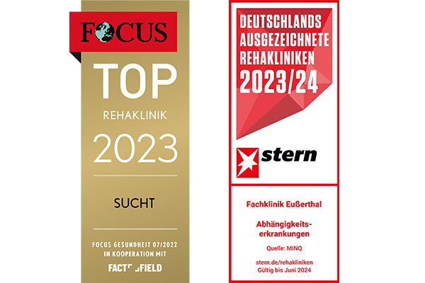 Focus- und Stern-Siegel TOP Reha-Klinik Sucht für das Jahr 2023